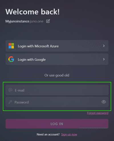 Login page - email + password